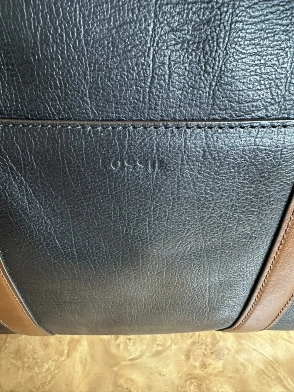 Fossil Black Brown Leather Briefcase Laptop Messenger Business Travel Bag